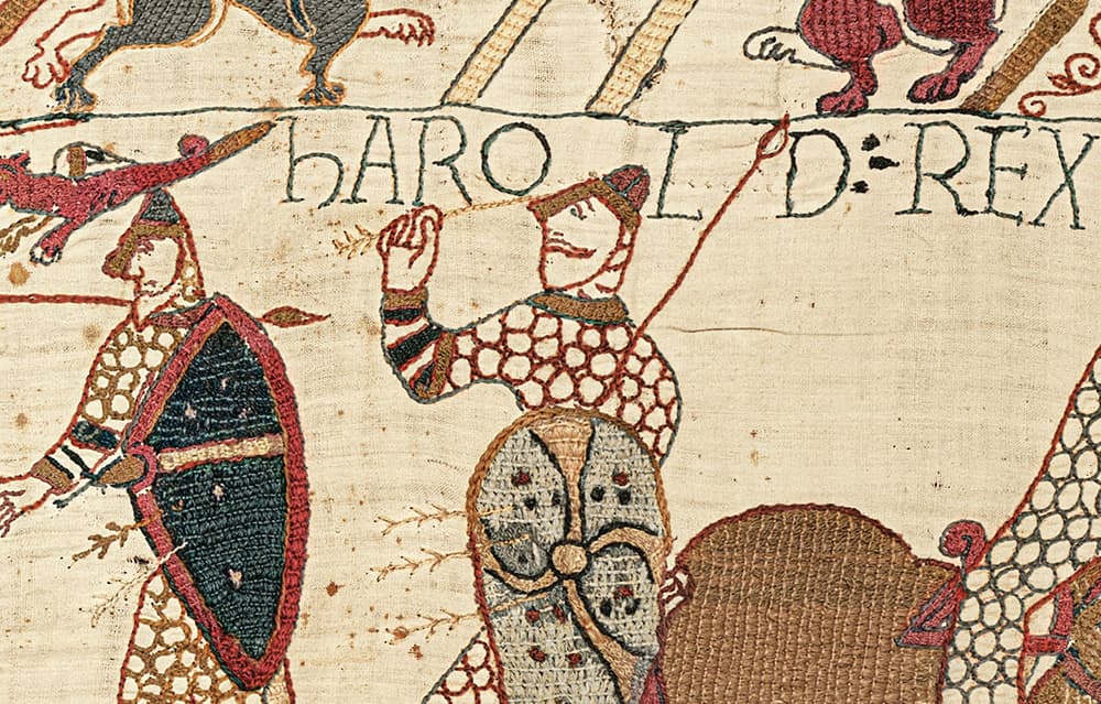 Bayeux Tapestry, detail showing the word 'Harold'
