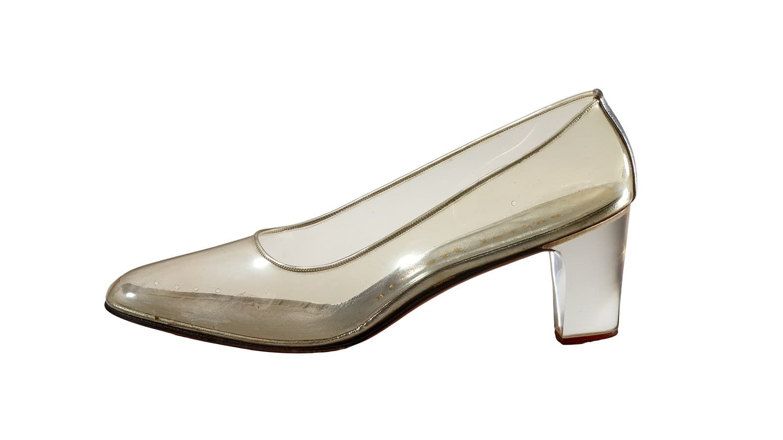 Beth Levine for Herbert Levine, Shoe, Cinderella, 1961, vinyl, acrylic, leather. Courtesy of Helene Verin
