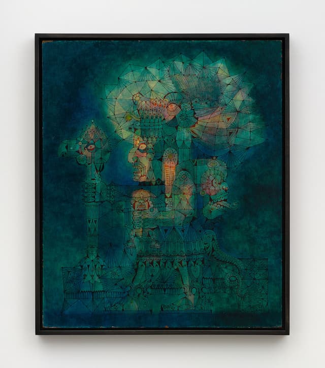 Alberto Valdés, Untitled (Blue Warrior), c. 1955 Oil and goldleaf on panel 24 x 20 inches