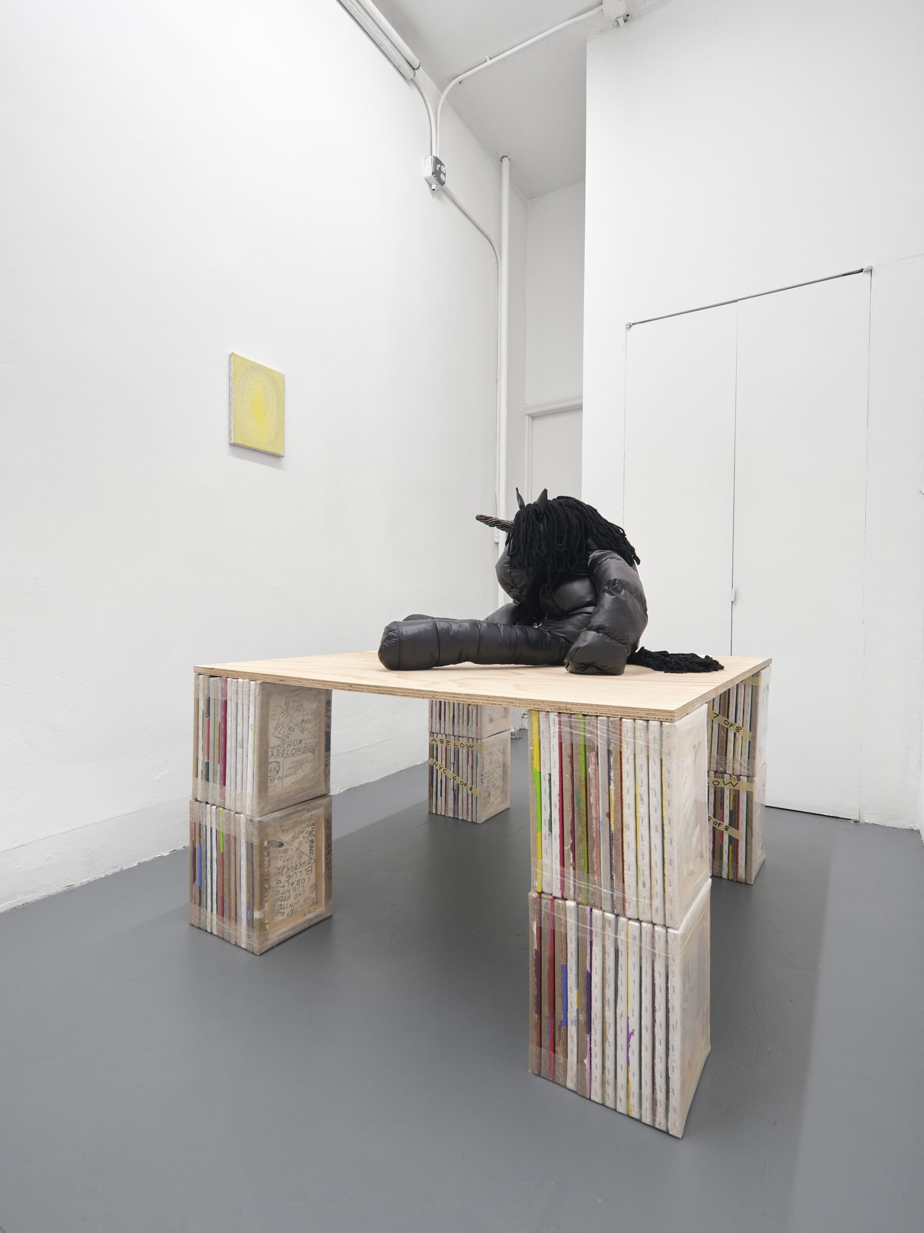 Installation view, Transaction, Joshua Abelow & Katya Kirilloff, presented by Gene's Dispensary at Essex Flowers, New York, 2026. Photo: Garrett Carroll.