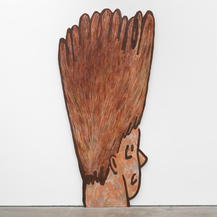 Gabriel Slavitt, Big Surprise, 2024. House paint, oil pastel, chalk pastel, drywall mud & india ink on canvas stretched over wood panel. 94 1/2 x 46 1/2 x 1 inches.