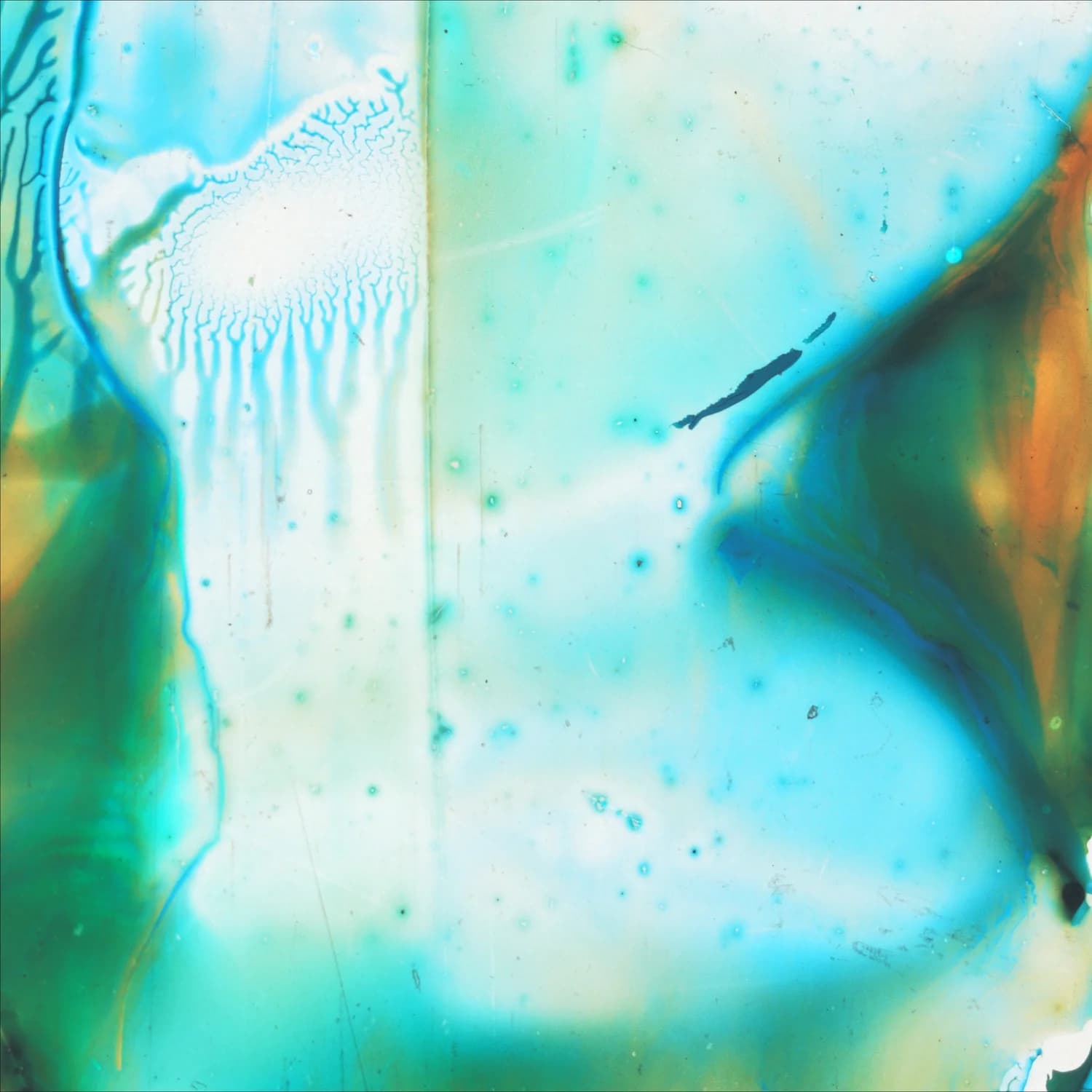 Jonah Greenstein, Unreleased Film Still 00003824, 16mm motion picture film with ink, scanned and printed on aluminum, 12 x 12 in.