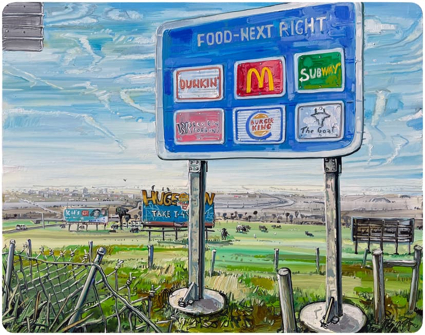 Amer Kobaslija, Food Exit, 2023, Oil on aluminum, 20 x 25 in.