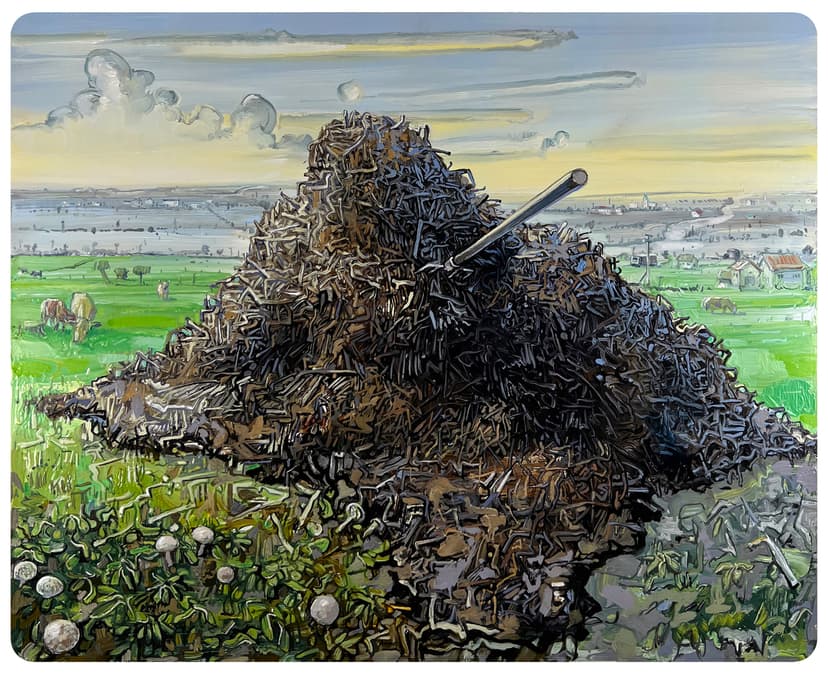 Amer Kobaslija, Manure, Yellow Clouds, 2024, Oil on aluminum, 20 x 25 in.