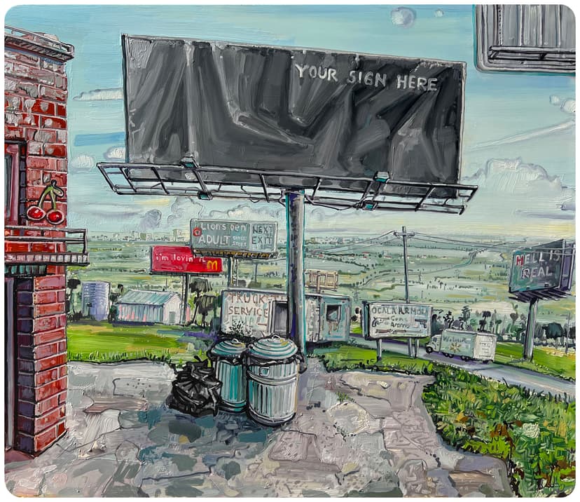 Amer Kobaslija, Your Sign Here, 2024, Oil on aluminum, 20 x 24 in.