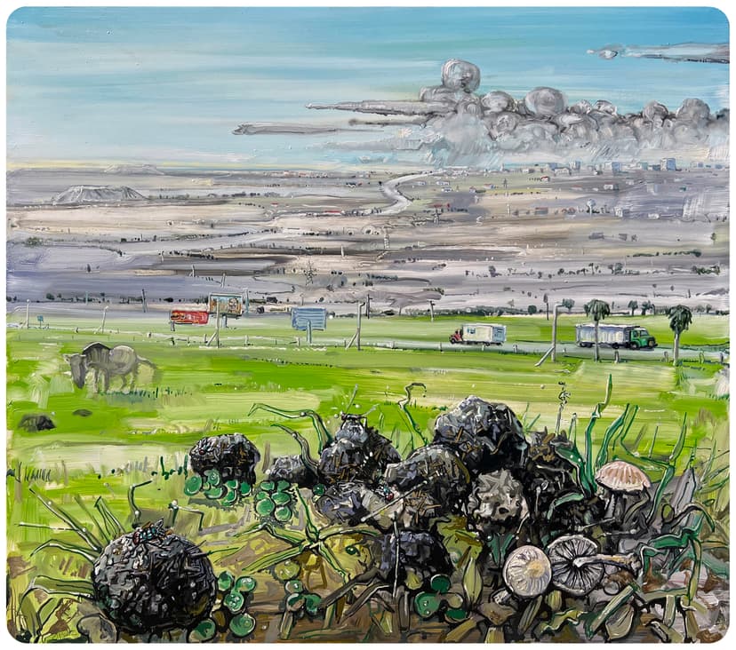 Amer Kobaslija, Landscape with Horseshit, 2024, Oil on aluminum, 20 x 23 in.