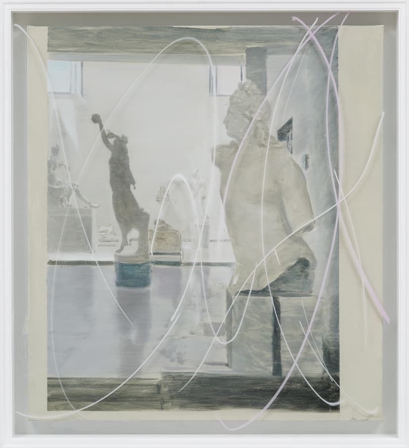 Jia Aili, Wave-1, 2026. Oil on linen and acrylic pen on plexiglass, in artist’s frame, 44 ⅜ × 40 ⅜ × 4 ¾ inches (112.6 × 102.6 × 12 cm) © Jia Aili Studio. Photo: Takeru Koroda
