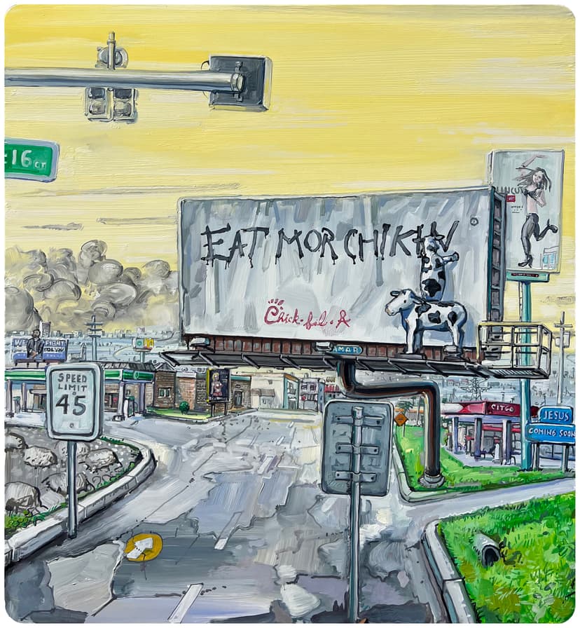 Amer Kobaslija, Eat More Chicken, 2023, Oil on aluminum, 22 x 20 in.