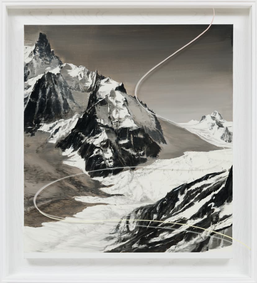 Jia Aili, Wave-4, 2026. Oil on linen and acrylic pen on plexiglass, in artist’s frame, 56 ⅛ × 51 ¼ × 3 ⅝ inches (142.5 × 130 × 9 cm) © Jia Aili Studio. Photo: Takeru Koroda