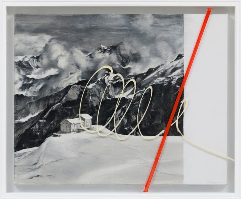 Jia Aili, Spiral, 2026. Oil on linen and acrylic pen on plexiglass, in artist’s frame, 36 ½ × 44 ⅜ × 3 ¾ inches (92.6 × 112.6 × 9.5 cm) © Jia Aili Studio. Photo: Takeru Koroda