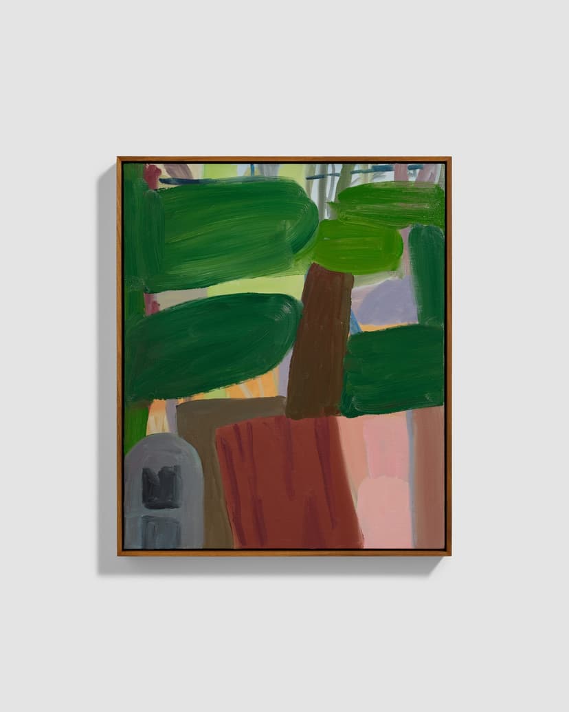 Virva Hinnemo, My Cutting Board Ran Away, 2026, Oil on Linen, Walnut Frame, 24.75 H × 20.75 W × 2.125 D in.