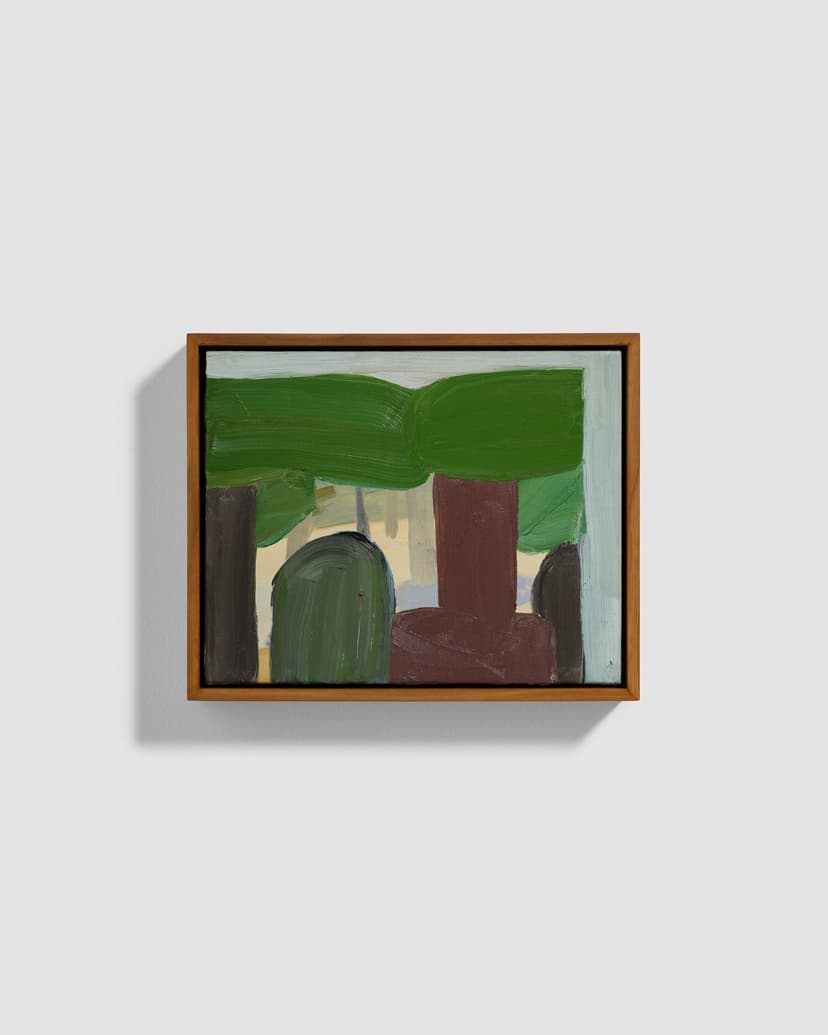 Virva Hinnemo, Alphabetical Order, 2026, Oil on Linen, Walnut Frame, 8.75 H × 10.75 W × 2.125 D in.