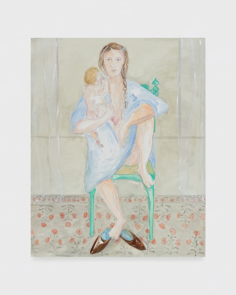 Tanya Merrill, Mother and child, 2026, Oil and graphite on linen, 48 x 60 inches (121.9 x 152.4 cm)