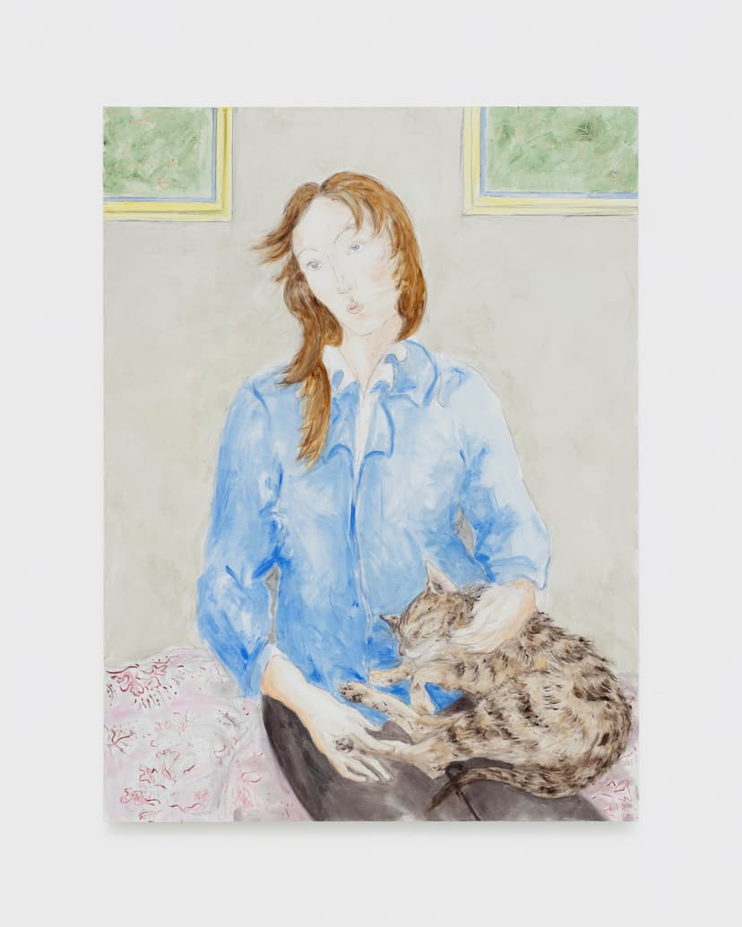 Tanya Merrill, Waiting with Leo, 2026, Oil and graphite on linen, 48 x 36 inches (121.9 x 91.4 cm)
