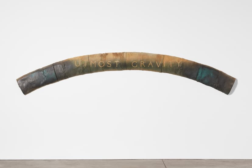 George Sherman, Utmost Gravity, 2024, High-Fire Ceramic, Glaze, 28.0 H × 141.0 W × 5.0 D in.