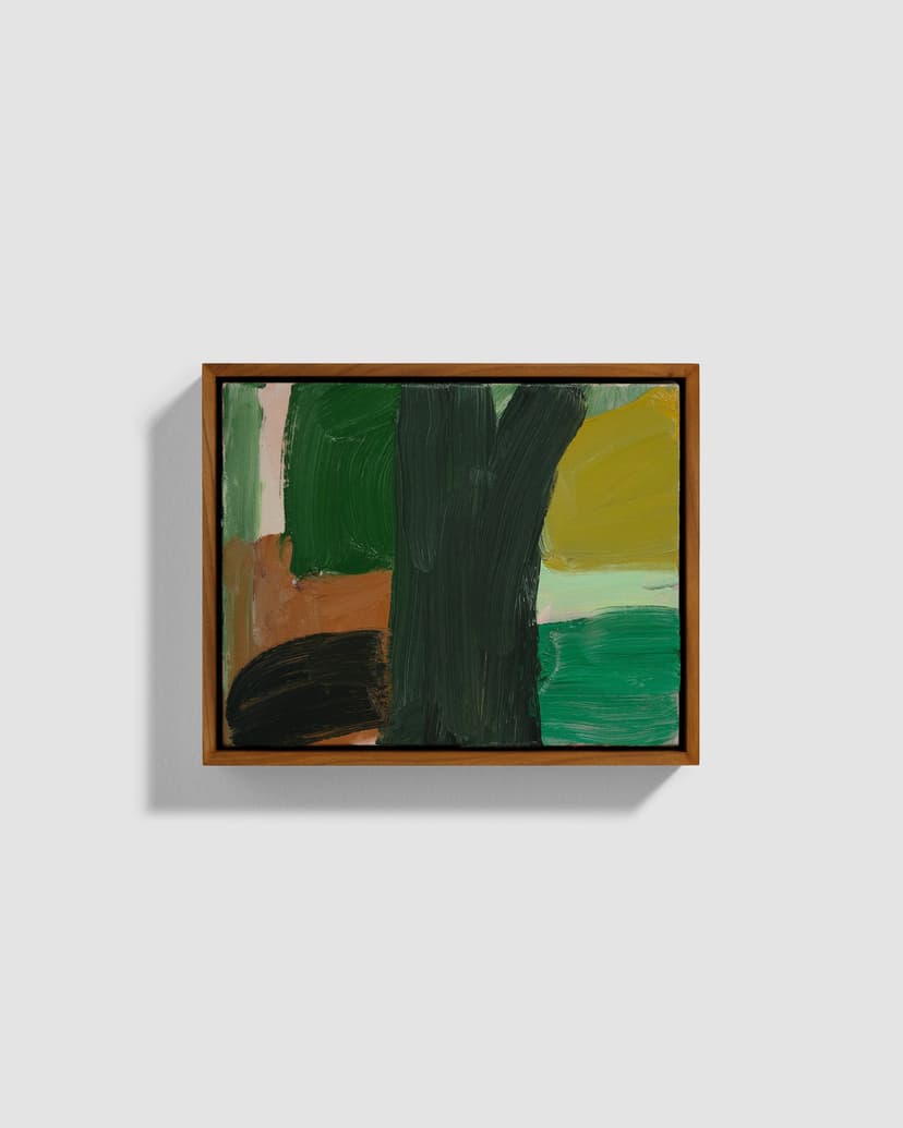 Virva Hinnemo, Hide and Seek (Here Lives the Spirit), 2026, Oil on Linen, Walnut Frame, 8.75 H × 10.75 W × 2.125 D in.