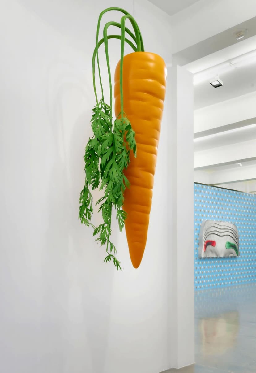 John Baldessari, Fake Carrot, 2015, Polyeurethane, wood, aluminum and paint, 243.8 × 91.4 × 61 cm | 96 × 36 × 24 inches, Edition of 6 + 3 AP