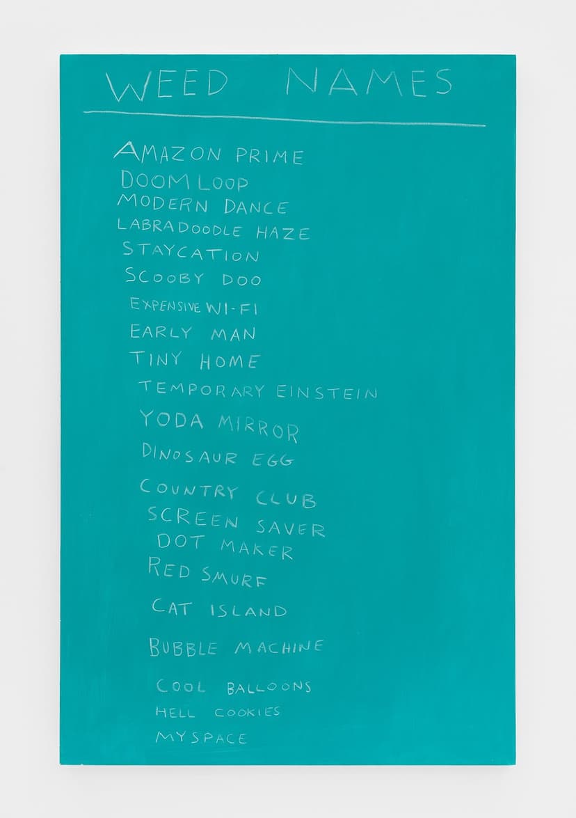 Scott Reeder, Weed Names, 2026, 50 × 32 inches (127.00 × 81.28 cm), Wax pastel and acrylic on canvas
