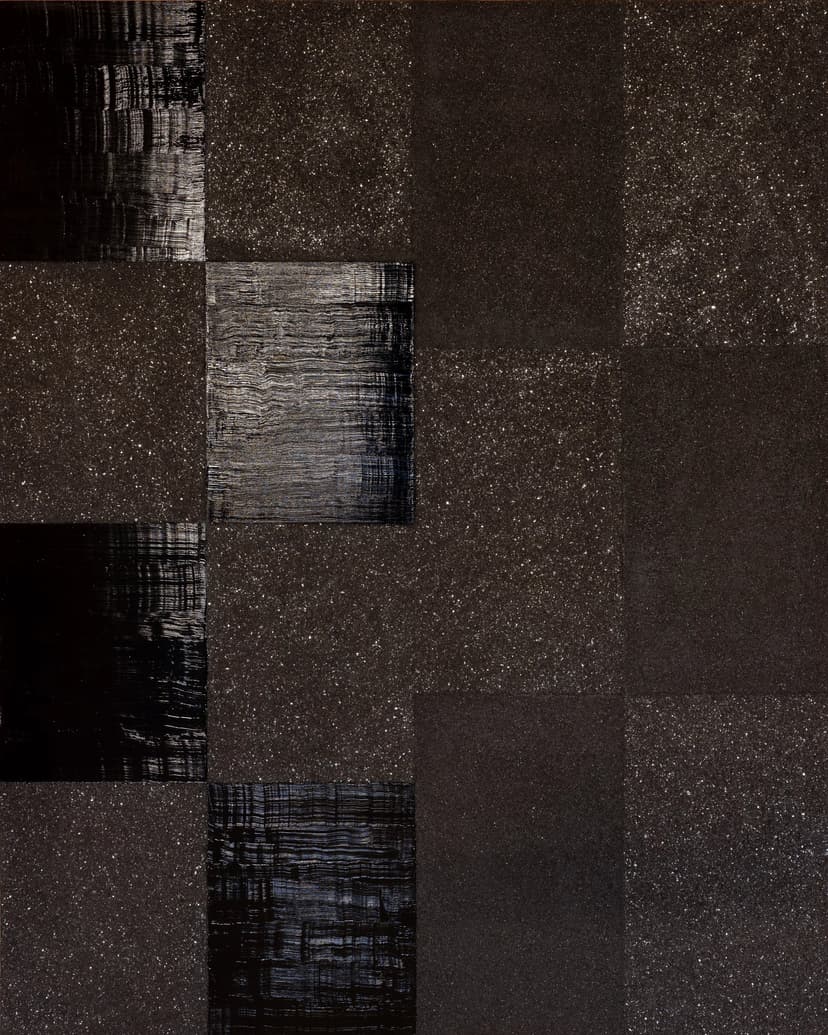 William T Carson, Correction Section I, coal, mica and oil on wood, 60 x 48 inches