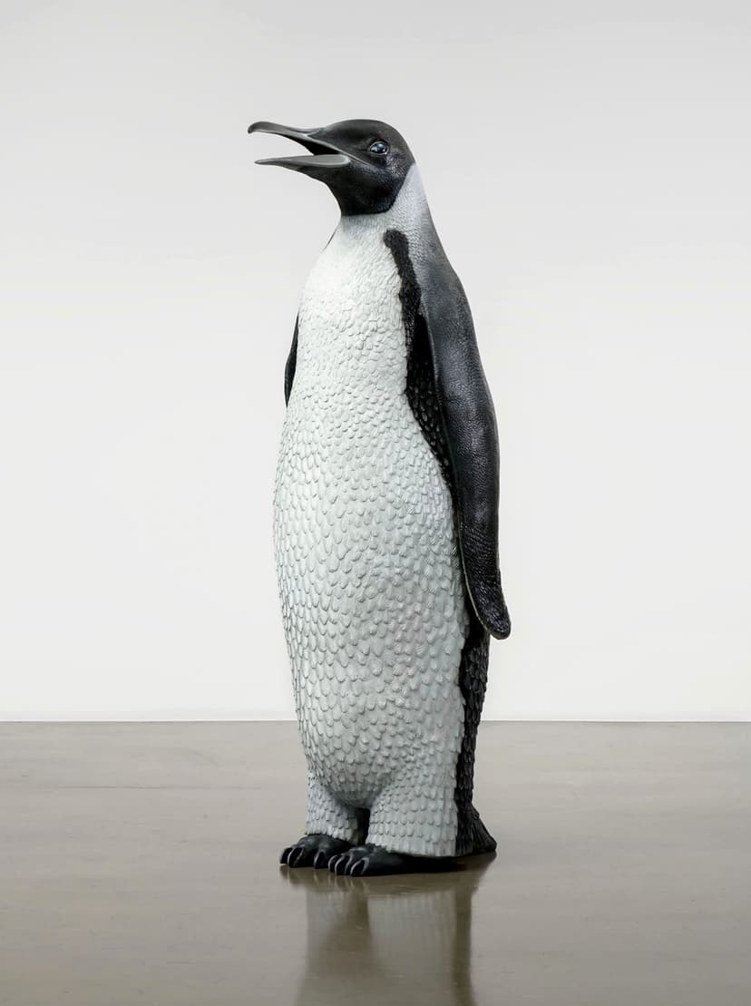 John Baldessari, Penguin, 2018, Polyurethane, stainless steel, acrylic, epoxy resin and paint, 200.7 × 73.7 × 81.3 cm | 79 × 29 × 32 inches, Edition of 3 + 2 AP