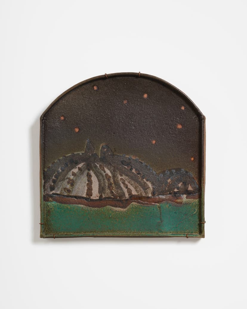 George Sherman, Dark Cactus, 2026, High-Fire Ceramic, Glaze, 18.5 H × 18.5 W × 1.5 D in.