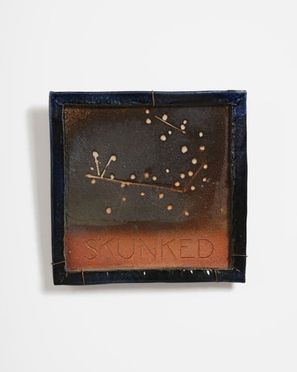 George Sherman, Skunk Constellation, 2026, High-Fire Ceramic, Glaze, 19.0 H × 19.0 W × 2.0 D in.