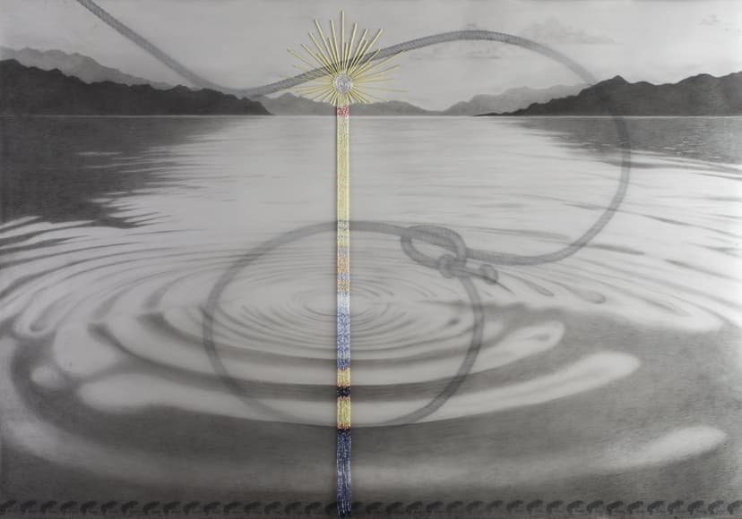 Arminée Chahbazian, Captured, 2026, graphite and glass beads on paper and duralar