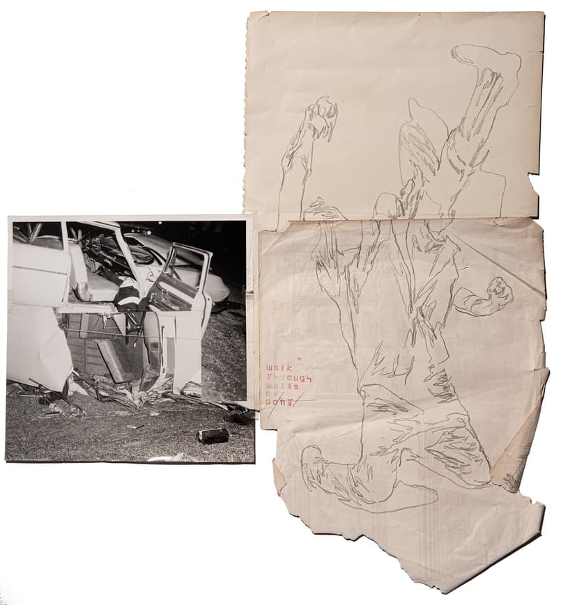Phil Hale, Walk Through Walls or Don't (03), graphite on antique prints, photograph, 28 x 28 in.