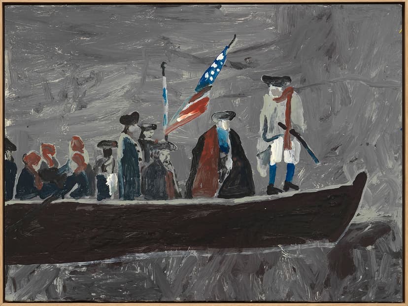Danny Fox, The crossing, 2026, acrylic on board mounted on panel, framed 18 1/8 x 24 in. (46 x 61 cm.)
