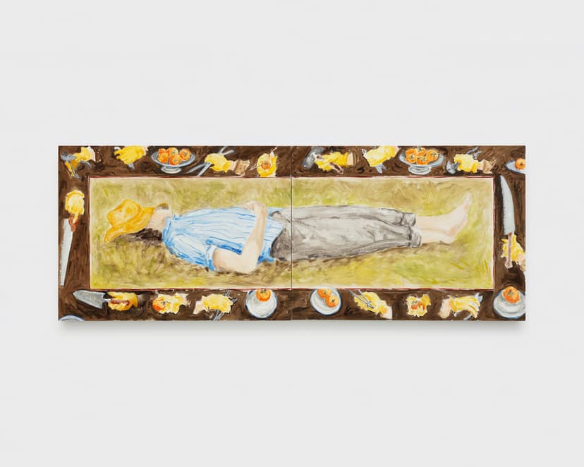 Tanya Merrill, American Persimmon orchard (a Marriage of Dunbar and Wythe), 2026, Oil and graphite on linen, 36 x 96 inches (91.4 x 243.8 cm)