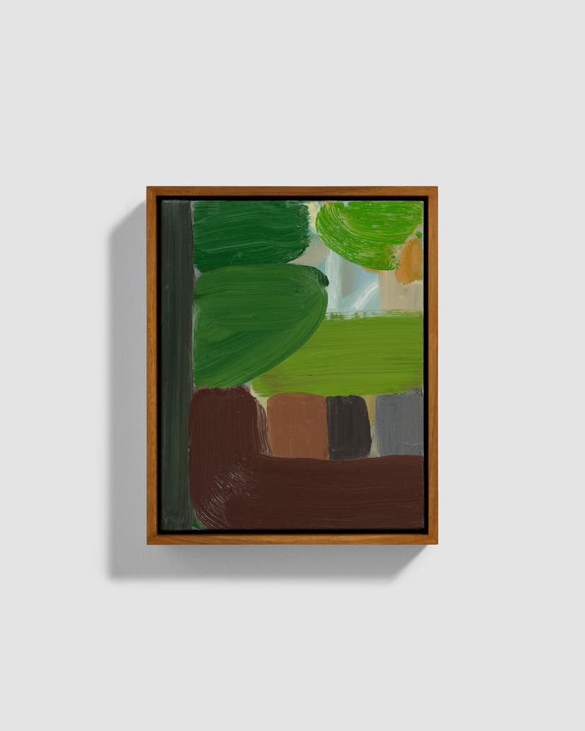 Virva Hinnemo, Early Memory of Edge of Woods, 2026, Oil on Linen, Walnut Frame, 10.75 H × 8.75 W × 2.125 D in.