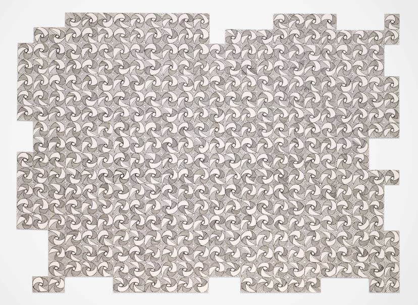 Katia Santibañez, Tjj9j, 2025. Ink on paper, 9 x 12 inches. Courtesy DC Moore Gallery