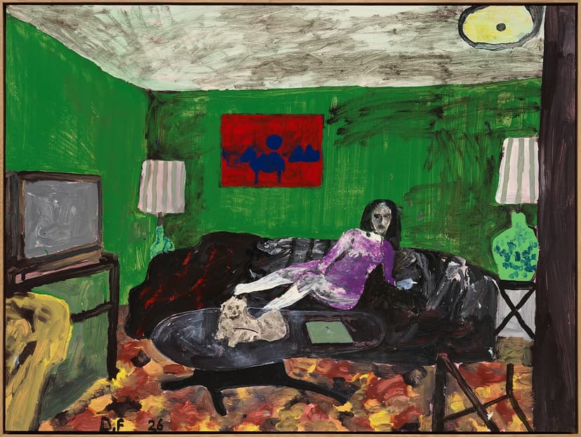 Danny Fox, Destiny’s basement, 2026 acrylic on board mounted on panel, framed 23 5/8 x 31 1/2 in. (60 x 80 cm.)