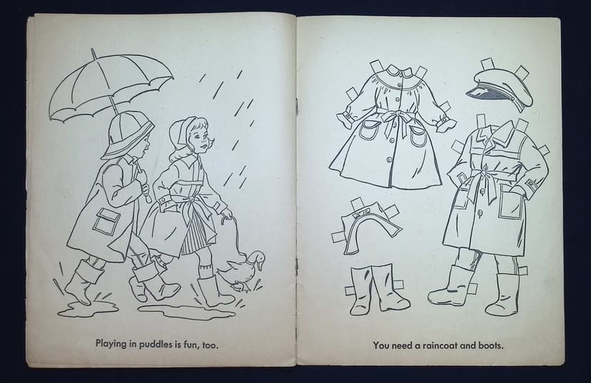Pages from Penny and Pete paper doll cut-out coloring book