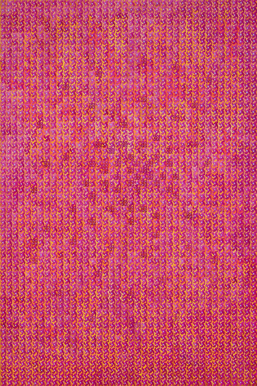 Katia Santibañez, 9qjc, 2025. Oil on canvas, 47 1/4 x 31 1/2 inches. Courtesy DC Moore Gallery