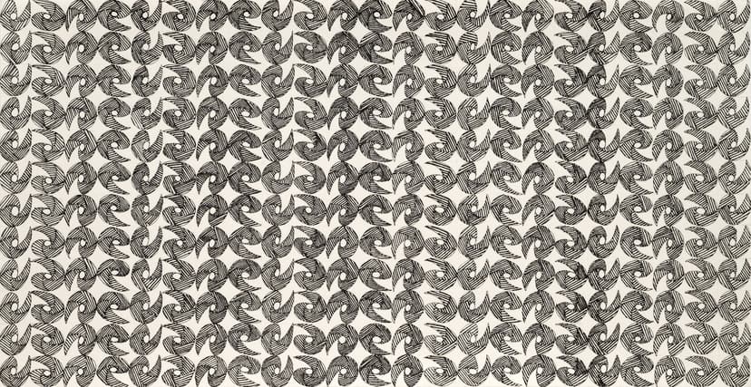 Katia Santibañez, 9wnal, 2026. Ink on paper, 6 x 11 1/2 inches. Courtesy DC Moore Gallery